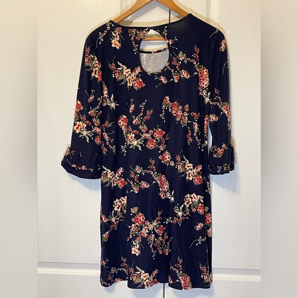 Pink Rose Navy Ruffled Dress - Picture 2 of 5